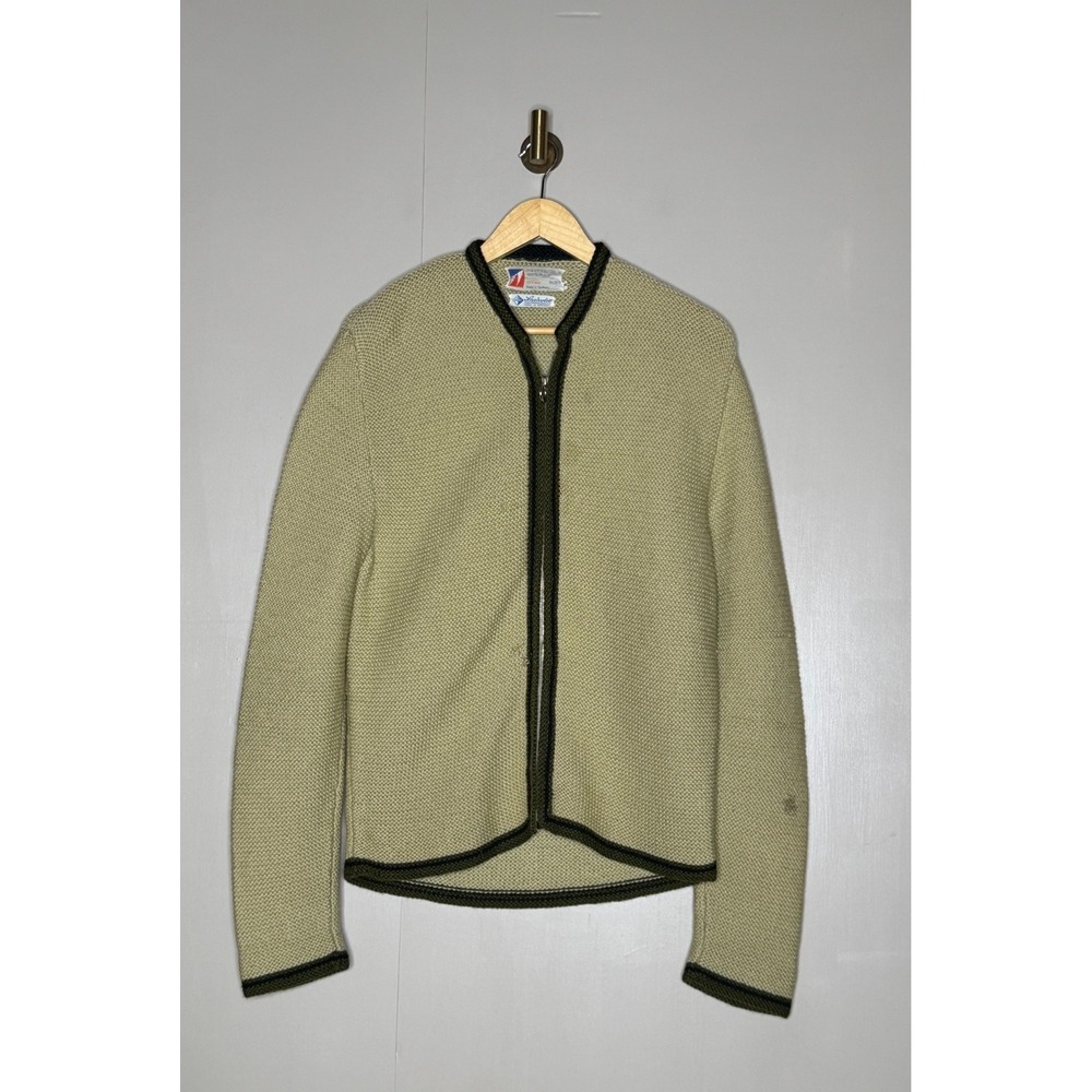 Vintage‎ German Wool Trachten Cardigan Jacket Loden Green Zip Sweater M